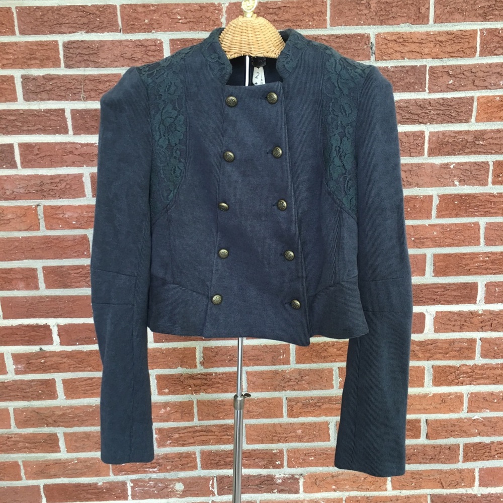 We The Free Knit Lace Moto Jacket Navy Size 2